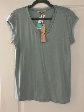 Les Serein SS Woven Neck Trim Knit op Mint - M NWT